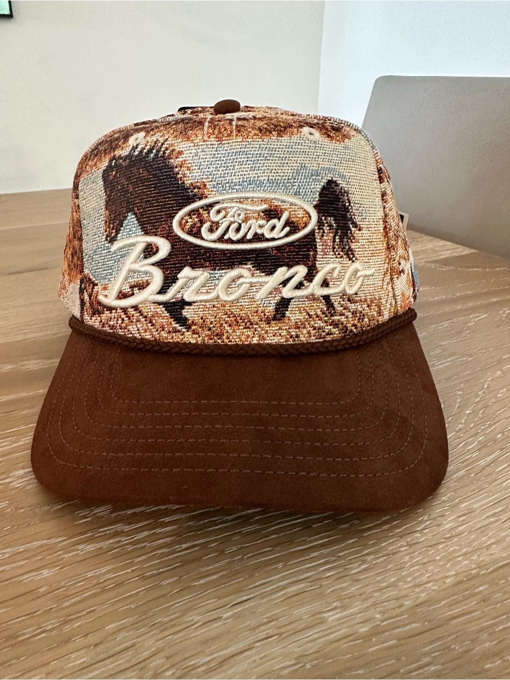 Ford Bronco Brown Suede-Look Patch Cap with Tapestry Crown